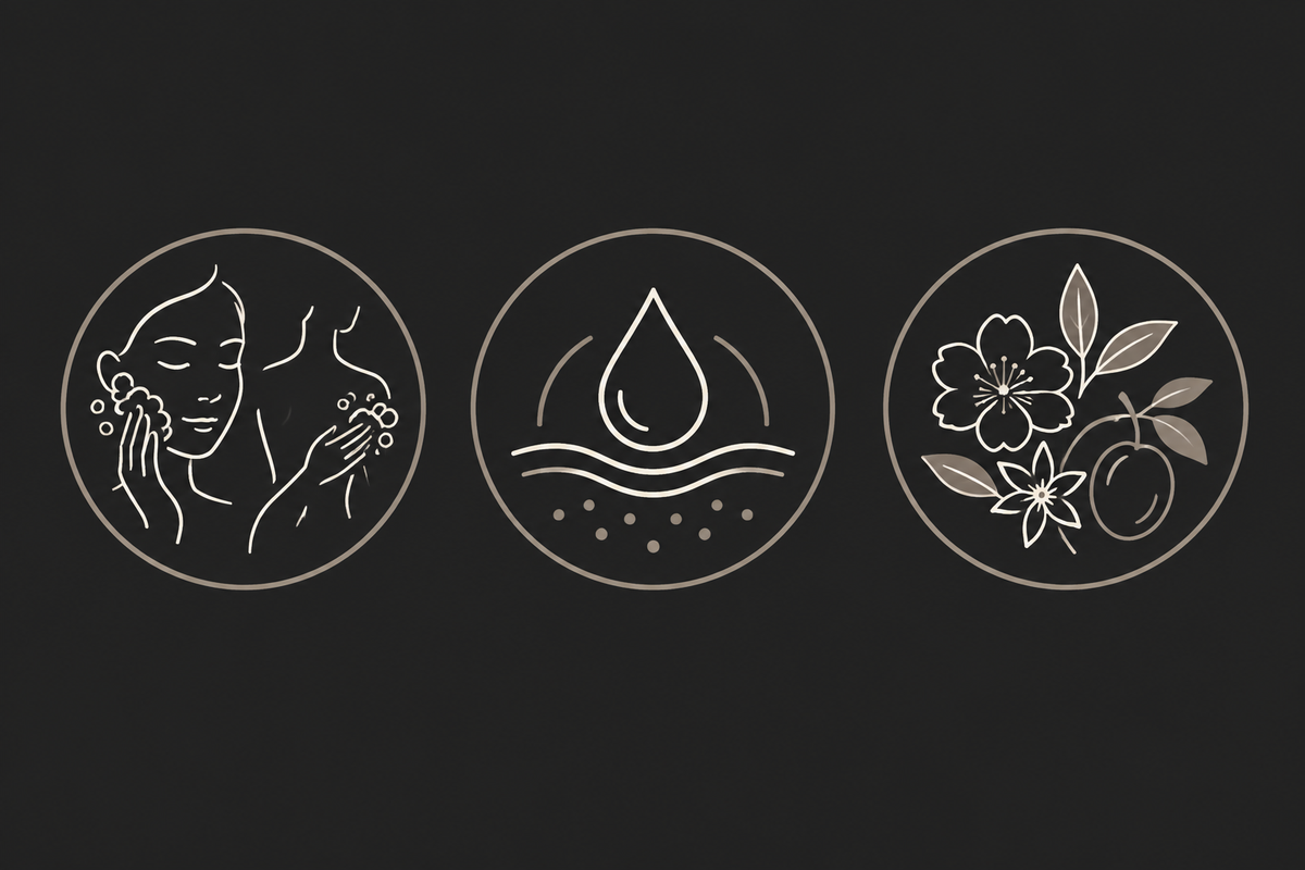 Product-specific icons for a sensitive skin face and body cleanser